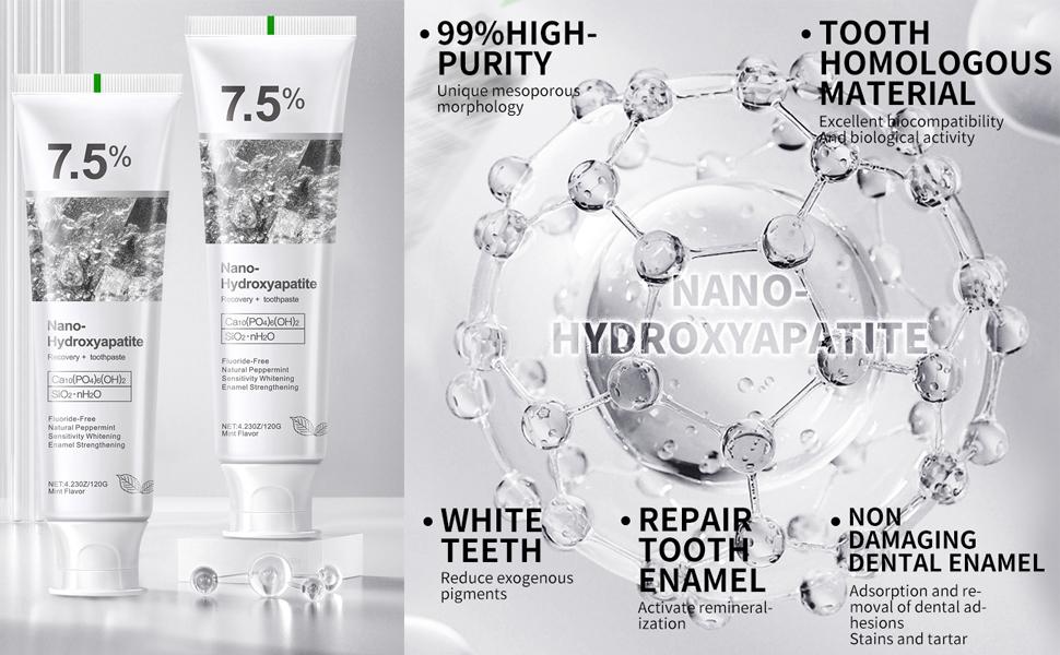 2PCS Nano Hydroxyapatite Toothpaste 7.5% nHAP, 4.23 oz – Enamel-Strengthening • Fluoride-Free • Natural Peppermint • Ideal for Sensitive Teeth