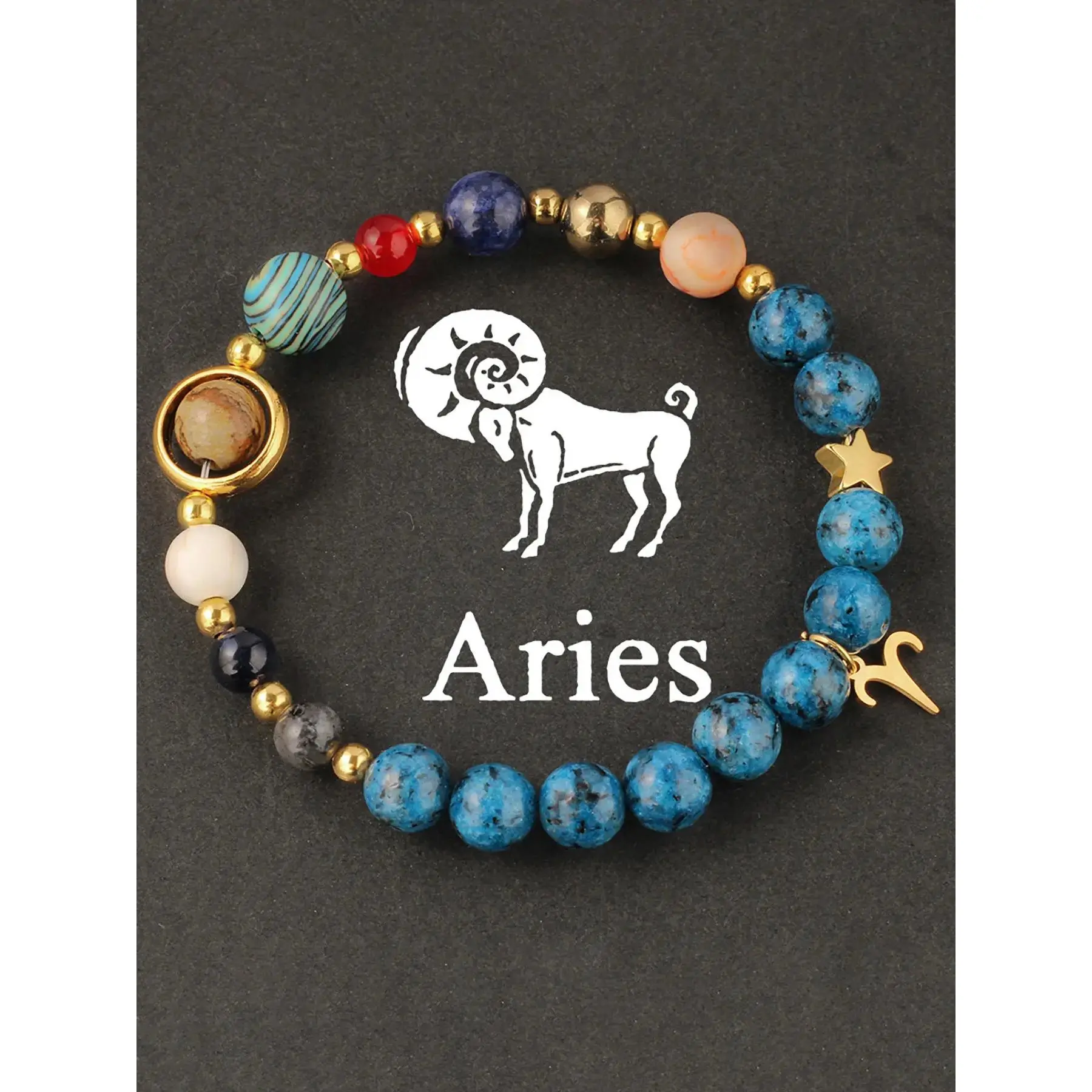 Zodiac Beaded Bracelet with Engraved Charm, 8mm Artificial Crystal & Stone Beads, Unisex Trendy Personalized Birthday Gift, Zodiac Engraving Bracelets & Bangles