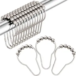 Shower Curtain Hooks, Decorative Rust Proof Stainless Steel Shower Curtain Hooks for Bathroom Shower Rods Set of 12, Polished Nickel