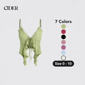 Cider Lace Ruffle Hem Knotted Knit Crop Top SpringStatements