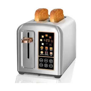 Toaster 2 Slice, Stainless Toaster LCD Display&Touch Buttons, 50% Faster Heating Speed, 6 Bread Selection, 7 Shade Setting, 1.5''Wide Slot, Removable Crumb Tray, 1350W stainless steel wide slot kitchen  toaster Appliances Function