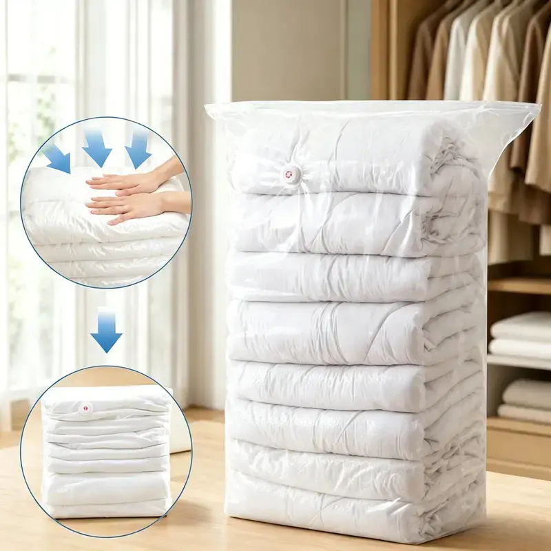Extra Large Vacuum Storage Bags, Cube Vacuum Seal Bags for Clothing, Comforters, Blankets, Pillow, Beddings, Closet Organization, Space Saving, No Pump Vacuum Bag Cream, Vacuum Seal Compression Storage Bags, vacuum sealed bags, Sealing Storage Bags