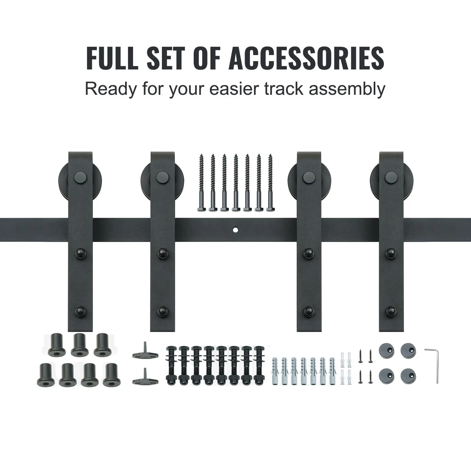 【summerfinds】VEVOR 8FT Sliding Barn Door Hardware Kit, 330LBS Heavy Duty Barn Door Track Kit for Double Doors, Fit 3.7-4.3FT Total Wide and 1.3"-1.8" Thick 2 Door Panel, with Smooth & Silent Pulley (J Shape)