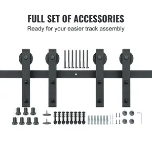 VEVOR 8FT Sliding Barn Door Hardware Kit, TikTokShopBlackFriday, 330LBS Heavy Duty Barn Door Track Kit for Double Doors, Fit 3.7-4.3FT Total Wide and 1.3"-1.8" Thick 2 Door Panel, with Smooth & Silent Pulley (J Shape)