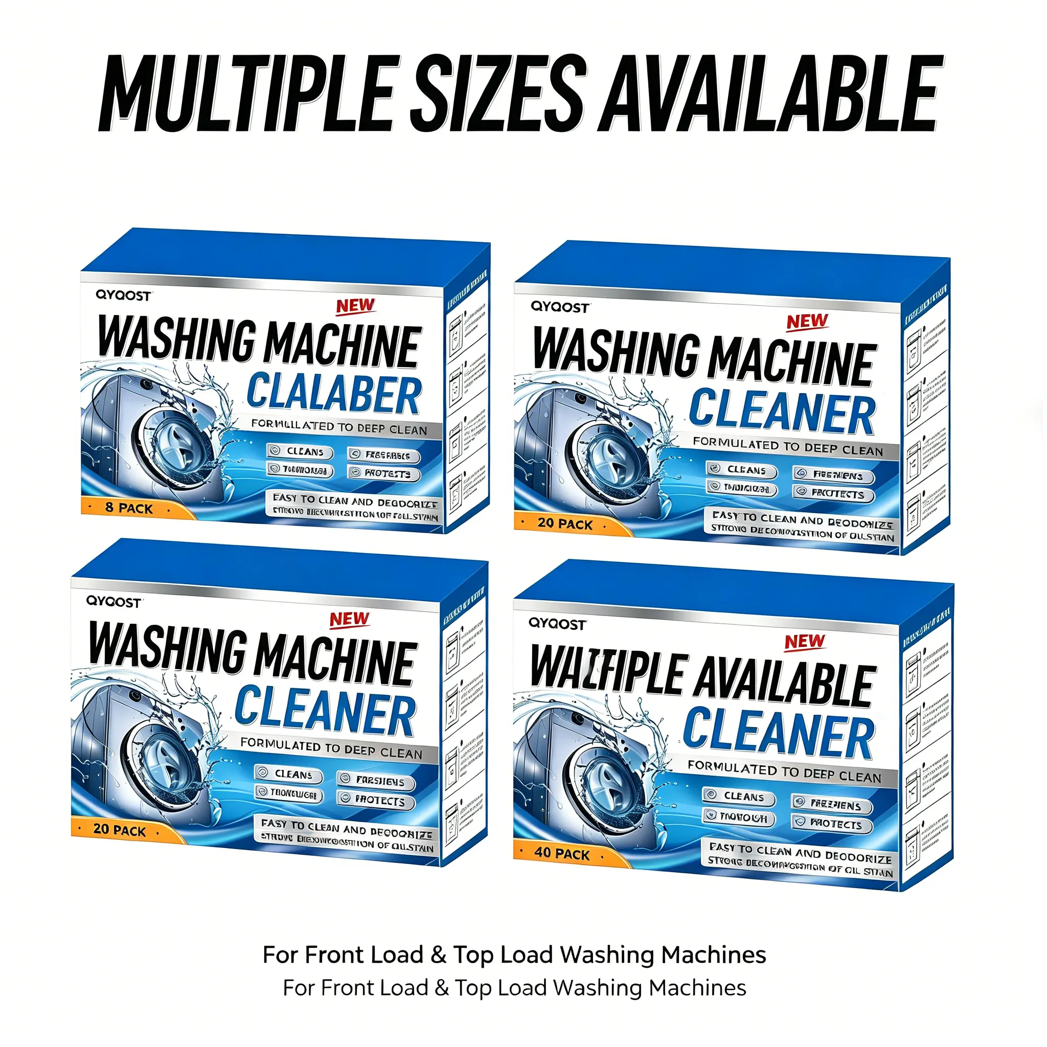 Household Items Washing Machine Cleaner Tablets - 8/20/24/40 Packs, Deep Clean Washer Descaler, Multi-Purpose Deodorizer for Front Load & Top Load Washers, Removes Limescale, Grime, Odor
