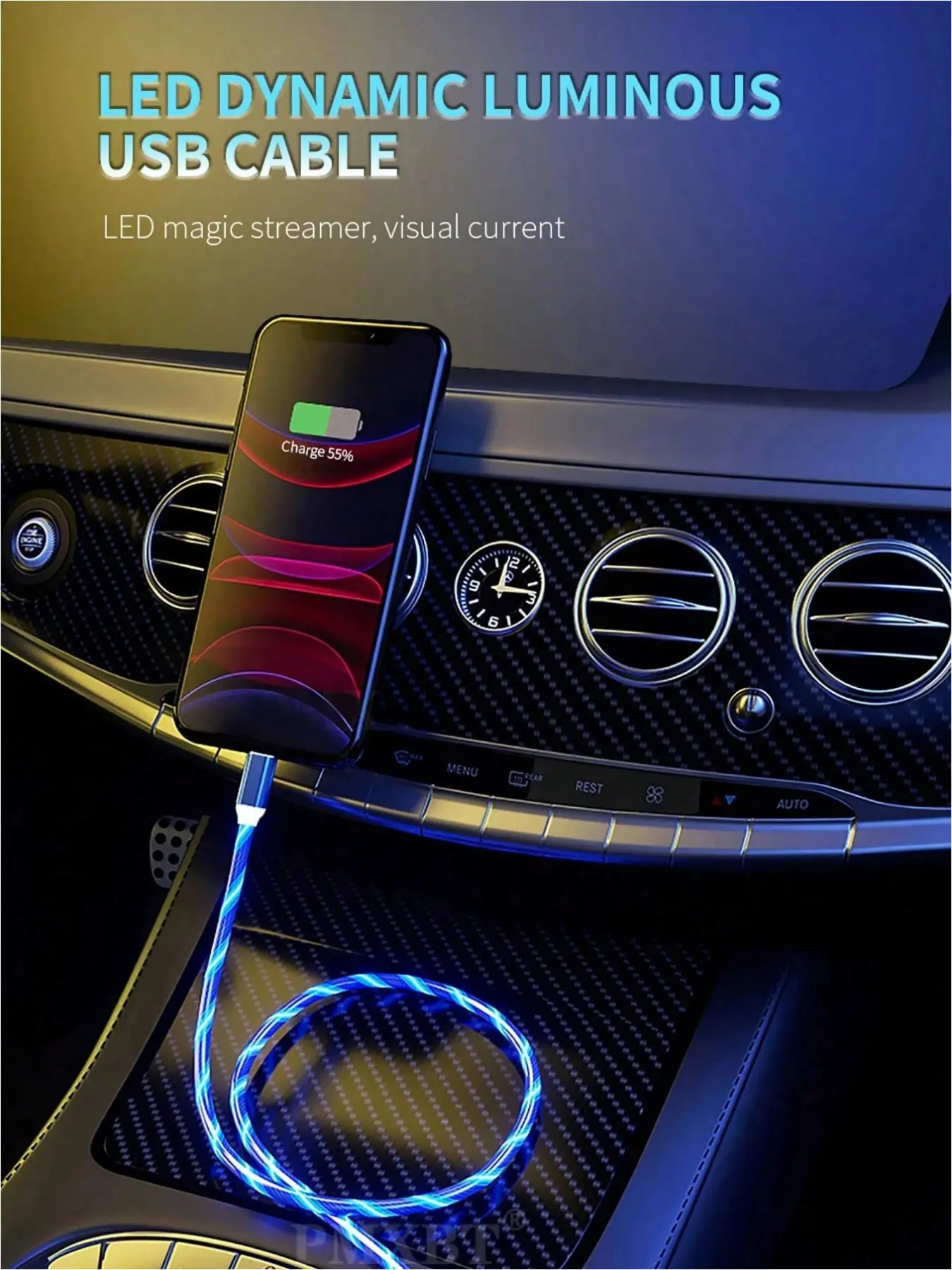 Car Type-C Glowing LED Dynamic Data Charging Cable Car Electronics Accessory Cellphone