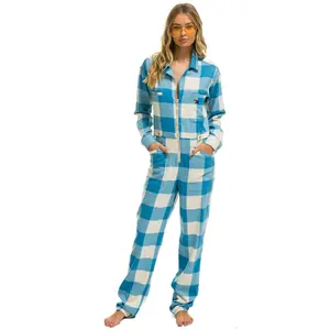 UNISEX PLAID FLIGHT SUIT - SKY PLAID