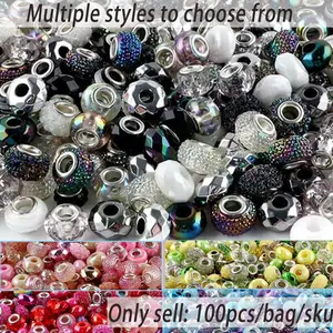 100pcs Mixed Acrylic Flatback Beads, Bead Assortment, Beaded Set, Multicolor, Various Sizes, Spacer Beads for DIY Crafts, Pen Chains, Keychains, Gift Accessories, Beading Making
