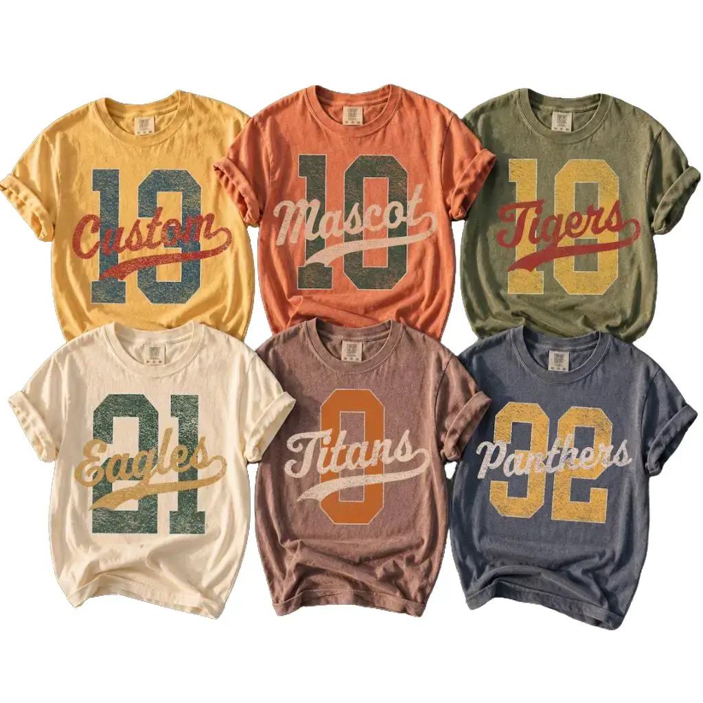 (LEAVE A NOTE or DM SHOP) Comfort Colors Custom Mascot Number Shirt, Personalized School Spirit Tee, Team Name Football Baseball Softball Game Day Shirt, S133
