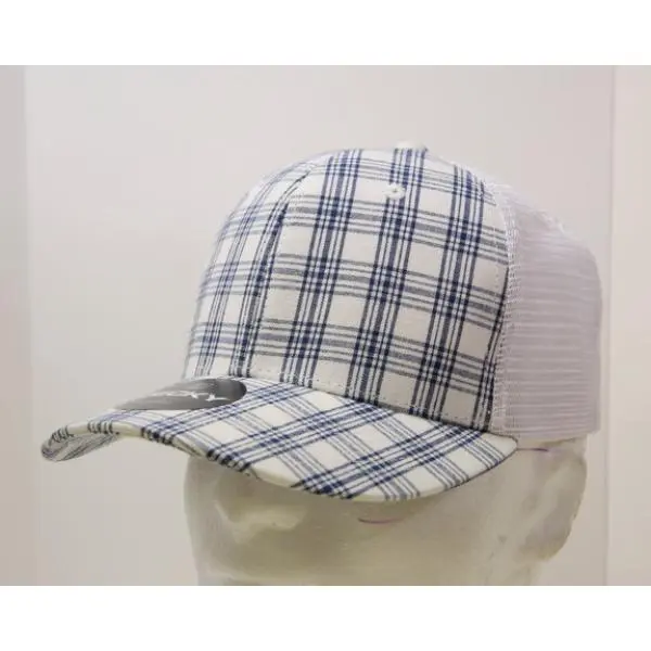 212 MAIN Dog & Cat Themed 6-Panel Mid-Profile Structured Plaid Snapback Trucker Hat for Men, Men's Accessory with Curved Bill, Breathable Mesh Design, 1 Size Fits Most, Model 6017-219, 219-White, Men's Accessories