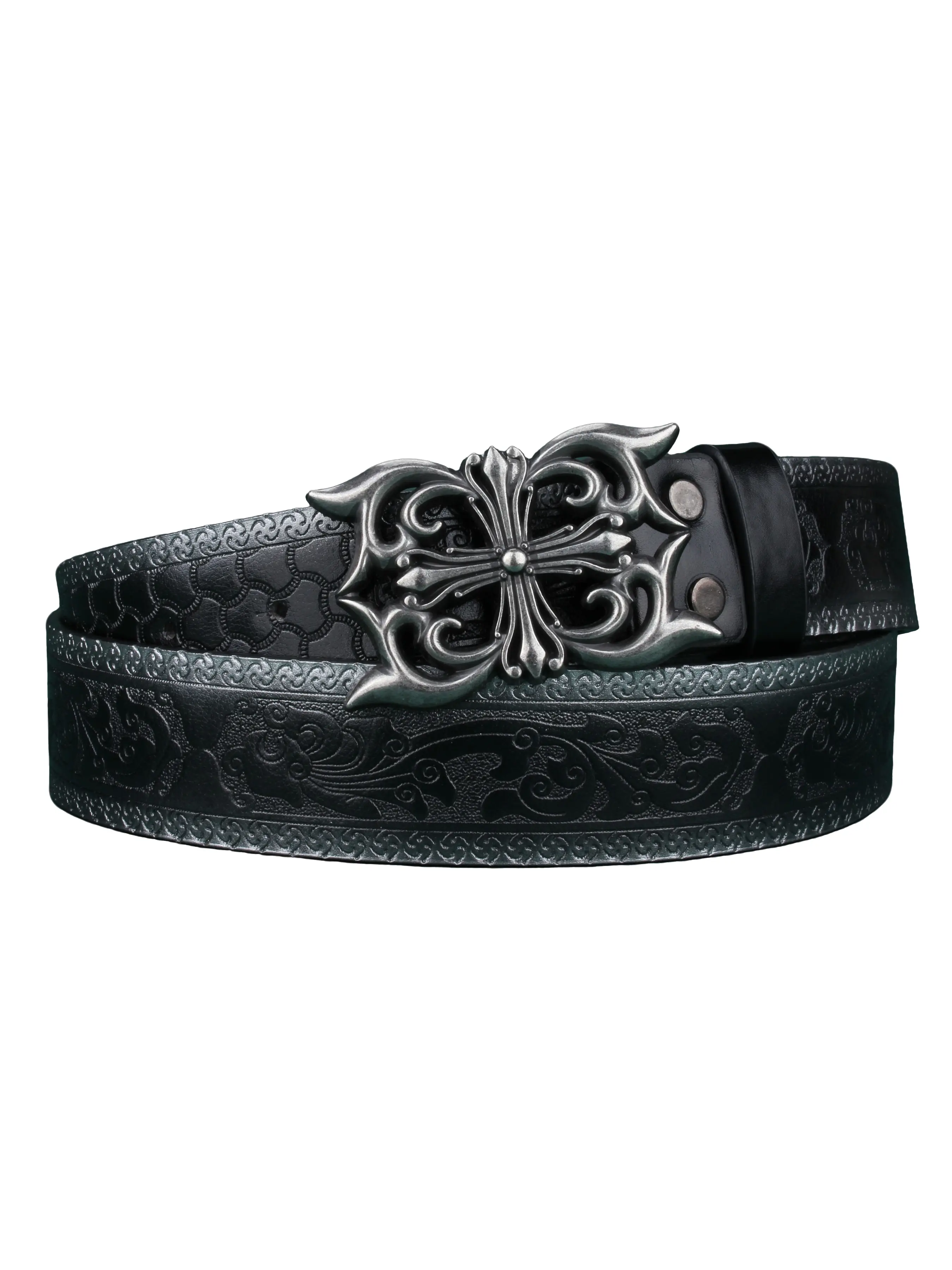 Gothic Cross Belt, Vintage Silver Color Buckle, Floral Embossed Leather, Pu Belt, Perfect for Streetwear, Festivals, Rock Concerts, Cross Design Belt, Street Style Belt, Belt With Buckle
