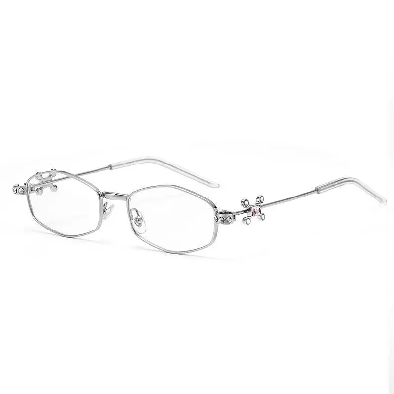 Women's Rimless Rhombus Glasses, Fashion Street Style Metal Frame with Diamond Embellished Multi-Angle Lenses, Geometric, Metallic, Diamond Pattern