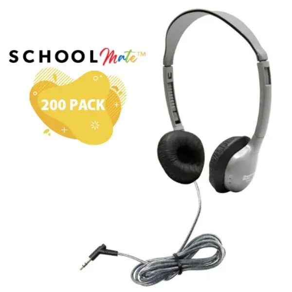 HamiltonBuhl MS2L-200 SchoolMate Personal-Sized Headphone with Leatherette Cushions - Pack of 200