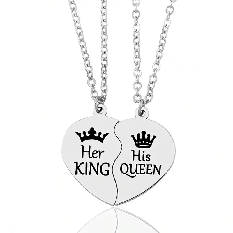 Personalized Couple Half Heart Necklaces Set of 2 Stainless Steel Laser Engraved Romantic Gift for Couples Moms and Best Friends
