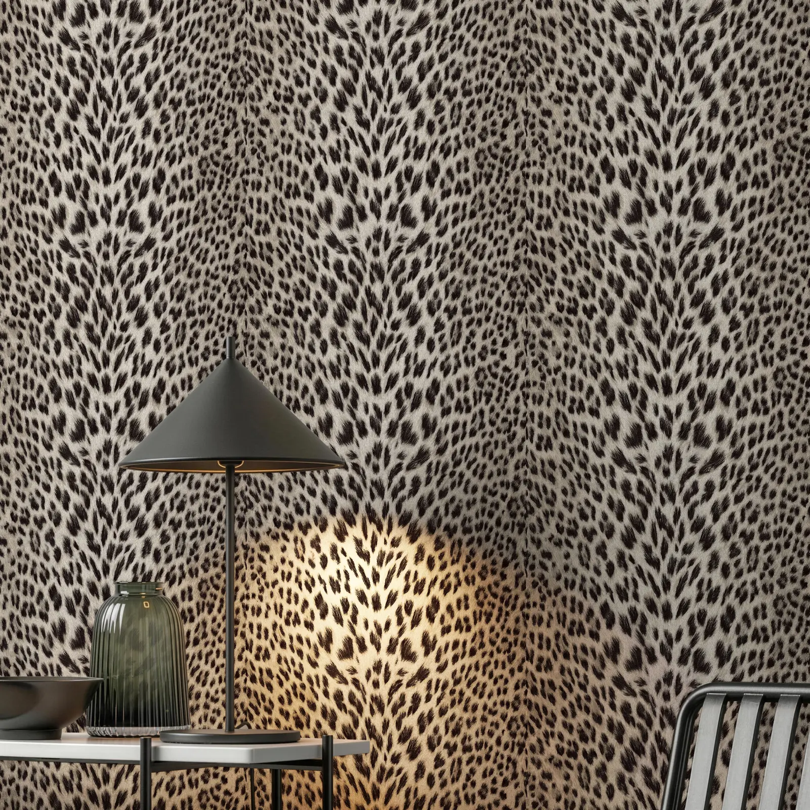 JiffDiff Black White Leopard Print Peel and Stick Wallpaper, Faux Animal Fur Texture Self Adhesive Removable Wall Paper for Bedroom, Bathroom, Closet, Accent Wall Decor
