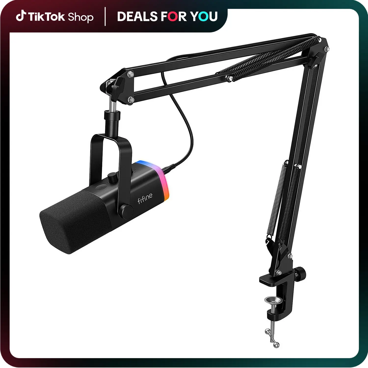 fifine AM8T XLR/USB Gaming Microphone with Boom Arm Stand, Dynamic PC Mic for Streaming Podcasting, Computer RGB Mic Kit, Mute Button, Headphones Jack, for Recording Vocal Voice-Over Audio, for USB-C Smartphone,father'sdaygifts