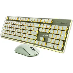 Keyboard and  Combo with White Backlit Pudding Keycaps,  & 2.4G, 2000mAh Rechargeable, Full Size, Metal Panel Quiet  Keyboard Set for Windows PC Desktop - Green