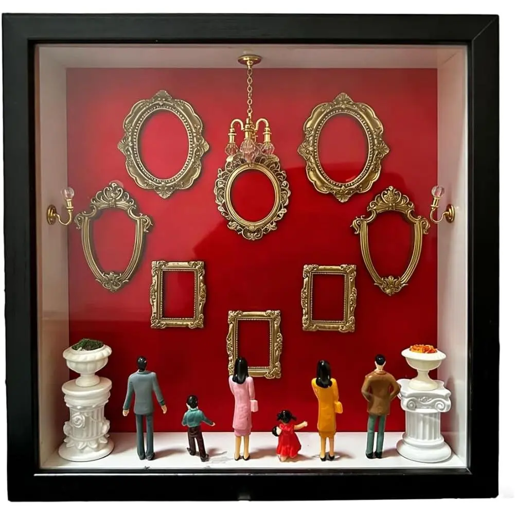 Vintage Red Velvet DIY Mini Museum Shadow Box Photo Frame Kit - 10.63x10.63in Family Memory Keepsake with Mini Figurines, Column Decor, Chandeliers, Wall Decor Meaningful Personalized Gift for Christmas