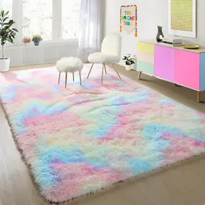 4x6 Rainbow Fluffy Soft Plush Area Rugs for Girls Bedroom, Shaggy Rugs for Kids Playroom,Kawaii Princess Fuzzy Rugs for Nursery Baby Toddler,Cute Colorful Room Decor for Teenage