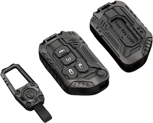 Heavy Zinc Alloy Key fob Cover, Keychain, Key Case, Accessories Compatible with 2018 2019 2020 2021 2022 2023 2024 Jeep Wrangler JL JLU Rubicon Gladiator Sahara