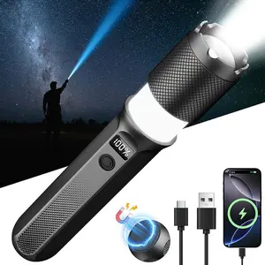 Handheld LED EDC Flashlight Rechargeable - 3000LM High Lumens Zoomable Torch, High Performance Multifunctional Device with Digital Display, Magnetic Base, Output Port, 7 Modes