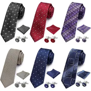 6 Set Mens Silk Ascot Ties Woven Necktie Handkerchief Cufflinks Cravat Tie Paisley Scarf for Business Wedding Party