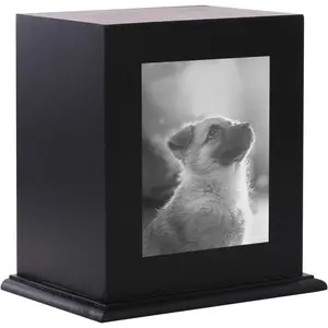 Pet Wood Memorial Urn for Ashes Photo Frame Keepsake Box for Cats Dogs Funerary Caskets Supplies Burly Wood Cremation Urns with Acrylic Glass Photo Protector for Pet Lovers