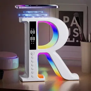 Wireless R Shape Speaker with Atmosphere Light, Clock Alarm Charger, Multiple Lighting Effects, Ideal Gift for Friends and Family