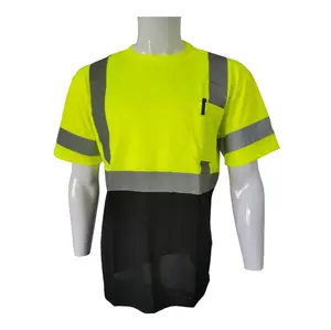 Men's Multicolor Striped Safety Light Top - Yellow/Black Short-Sleeve Workwear Uniform with Durable Fabric, Safety Light Tops