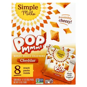 Simple Mills Pop Mmms™, Baked Snack Crackers, Cheddar, 8 Packs, 0.7 oz (20 g) Each