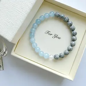 【FREE GIFT】Hcrystyle Water signs Bracelet- Natural Aquamarine, Picture Jasper & Clear Quartz combination Designed for Water signs to enhance Sensitivity, Gentleness and Fluidity energy - Gift for lovers/ friends- birthday/ anniversary gift | 8mm beads