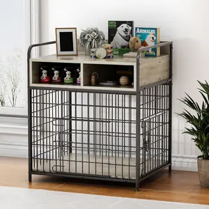 Dog Crate Furniture for Small Dogs, Wooden Dog Kennel with Storage, Indoor Pet Crate End Table, Sturdy Metal Dog Cage, 27.6" L×20.5" W×31.9" H