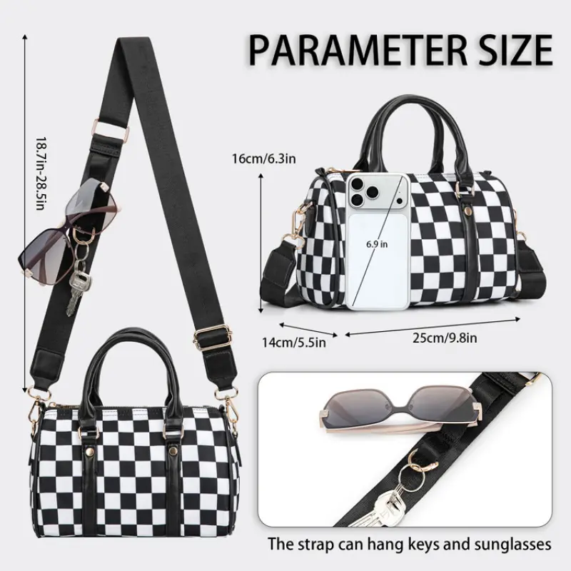 New Fashion Checkered Boston Bag for Women Crossbody Shoulder Tote Pillow Handbag Sling Bag Daily Use Stylish Trendy Design