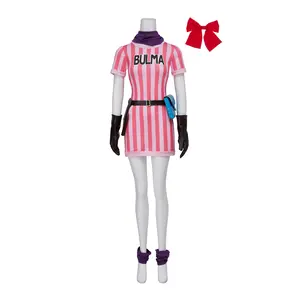 Bulma Cosplay Costume Anime Women Girls Pink Lolita Dress Belt Outfits