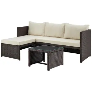 Menton Steel Rattan 2-Piece Lounge and 2 Seater with Table