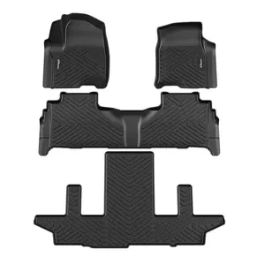 GARVEE All Weather TPE Floor Mats for 2019-2024 Chevy Silverado 1500 Double Cab with Anti Skid, Heavy Duty Waterproof Liners for 1st Bench Seats in Black Color.