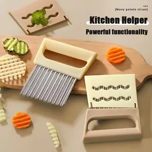 1 Potato Cutter with Protective Cover, Stainless Steel Wavy Potato Slicer for Kitchen, Manual Slicer for Fresh Fruits, Vegetables, Salad, Carrots, Potatoes, Fries - Perfect for Home Kitchen, Thickened Stainless Steel French Fry Cutter for Fast Food
