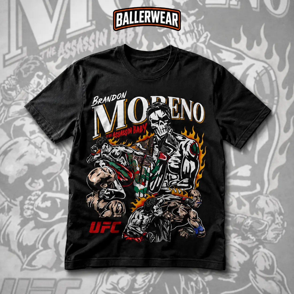 BALLERWEAR Brandon Moreno The Assassin Baby UFC 330 T-Shirt, MMA Fighter Graphic Tee, Mexican Champion Sports Shirt, Gift for Fighters and UFC Fans, Cotton Unisex Tee, Made in USA
