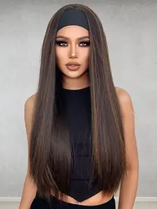 24 Inch Stylish All-match Mixed Color Long Straight Wigs for Women, Gorgeous Fluffy Wigs with Headband Decor, Synthetic Material Wigs, Machine Made Wigs, Synthetic Full Machine Wigs for Party, Daily Use