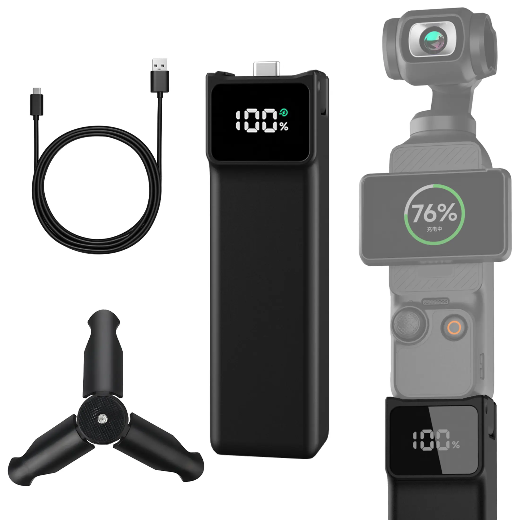 Fast Charging Battery Handle for Pocket 3 Battery Handle Compatible for DJI Osmo Pocket3/4 Camera, Built in 5000mAh Portable Power Handle, 22.5Wh Extra and Reserved 1/4" Thread Hole with Type-C Cable