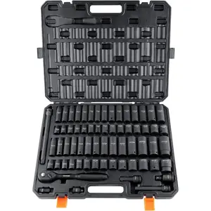 VEVOR Impact Socket Set 3/8 Drive, 90 PCS, CR - MO, SAE 1/4 - 3/4 Metric 6 - 19mm, with Shallow Deep Sockets, Swivel E - Torx Bit socket Sockets, Extension Bars, Adapters, Universal JointVEVOR Super Brand Day