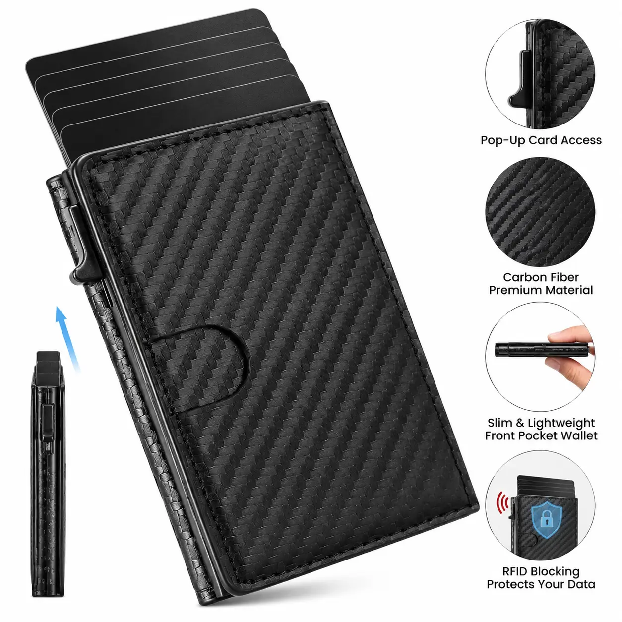 Men's PU Card Holder Wallet, Aluminum Alloy RFID Blocking Smart Wallet, Pop-Up Card Holder for 9-14 Cards, ID Window & Cash Slot, Slim Minimalist Wallet, Anniversary Gifts for Him, Cool Gifts for Guys
