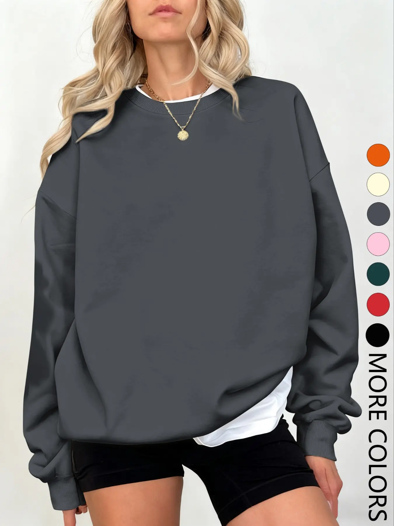 Women's Casual Fitted Long Sleeve Round Neck Sweater, Plain Design, Suitable for Daily Wear, Spring & Fall Fashion Top, Basic, Womenswear, Sweatshirts
