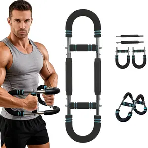 Adjustable Arm & Chest Trainer Bar Portable Power Twister for Home Gym Upper Body Strength Training Equipment for Arms, Shoulders, Back ，Detachable Spring Resistance Workout Bar