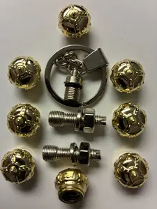 8 Red Crown Caps Color Gold, Valve Stem Caps, Key Ring & 2 License Plate Screws