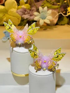 Handmade Original Design Dynamic Butterfly Hair Clip with Crystal Accents in Vibrant Colors for Stylish Looks in Green Pink Blue and Purple