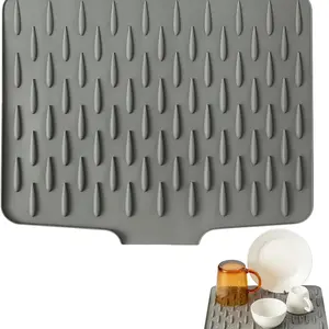 Upgraded Silicone Dish Drying Mat, Non-Slip Kitchen Counter Mat, Heat Resistant Faucet & Dish Drainer Pad, Drying Mat for Sink