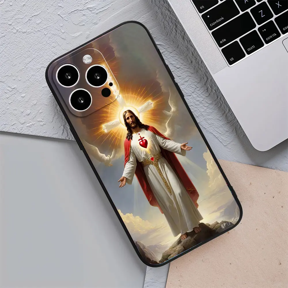 Phone case for iPhone17 16 Pro Max 15 Plus 14 13 12 11 XR XS Jesus Bring Light and Love Christian Pattern Shockproof Silicone TPU Bumper Drop Protection Cover