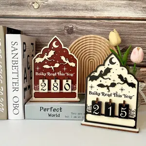 Wooden Book Reading Counter, Gothic Dragon Fantasy Style, Tracks Up to 999 Books, Annual Book Counter, Gift for Fantasy Novel Lovers, Moon Sign Home Decor, Novelty Desk Decor, Vintage Decor, Home Decor Products