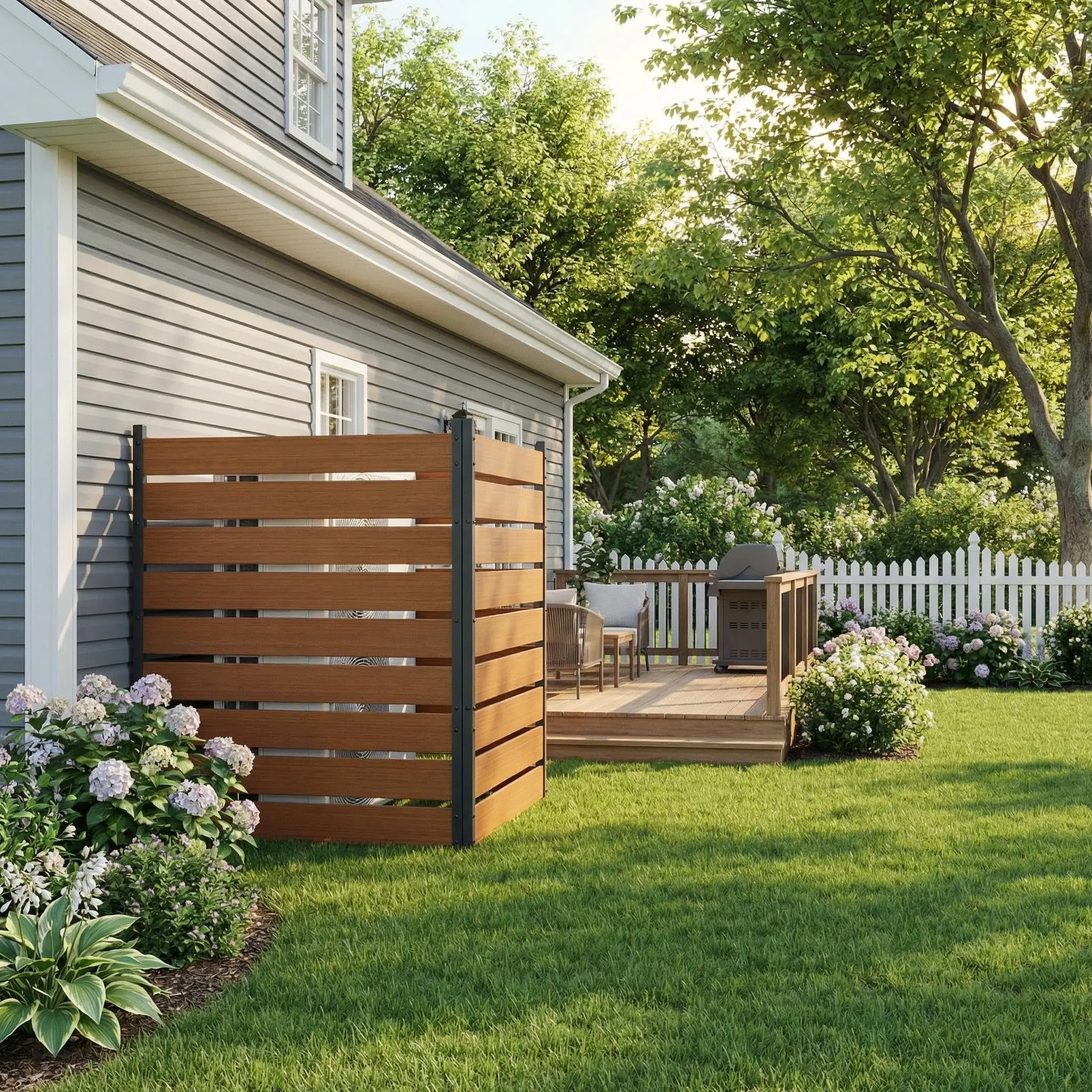 Weather-Resistant Outdoor Privacy Fence Panels – Durable Aluminum & Wood Design, No-Dig Decorative Screen for Garden, Patio, AC Units, Pool Equipment